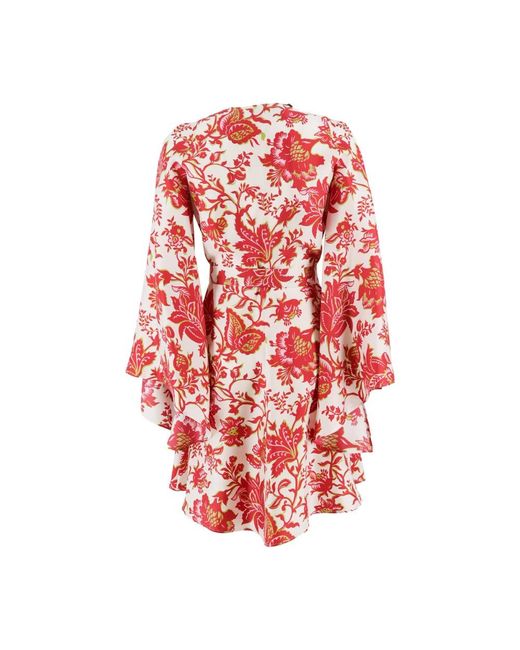 Etro Kleedjes ,Rood ,Zijden Mini Jurk Met Geplaatste Bloemen Paisley Print En Riem in het Red