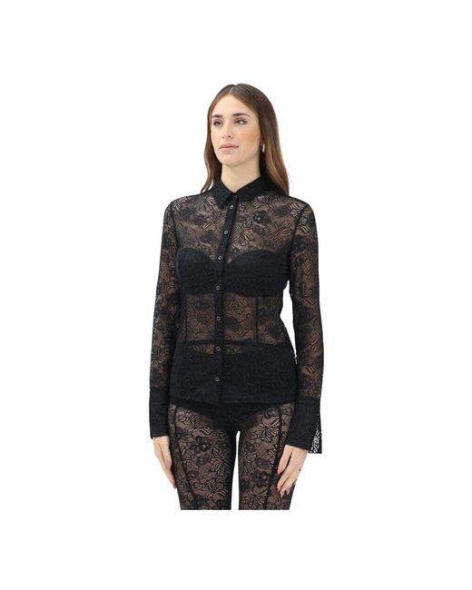 Patrizia Pepe Black Schwarze Spitzenbluse Langarm Frühling Sommer