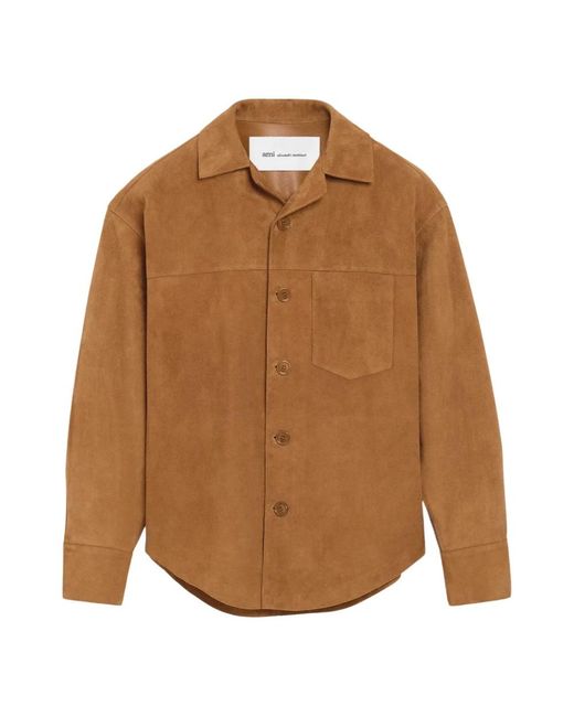 AMI Overshirt Aus Ziegenveloursleder Mit Knöpfen in Brown für Herren