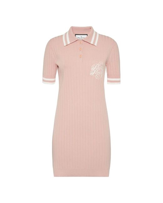 Philipp Plein Kleedjes ,Roze ,Polyester Knit Polo Dress in het Pink