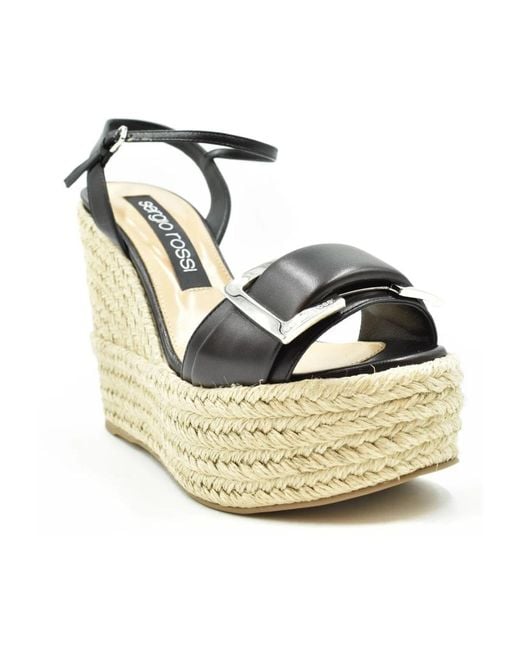Sergio Rossi Schoenen ,Zwart ,Verrijk Je Zomergarderobe Met Deze Sleehak Sandalen in het Metallic