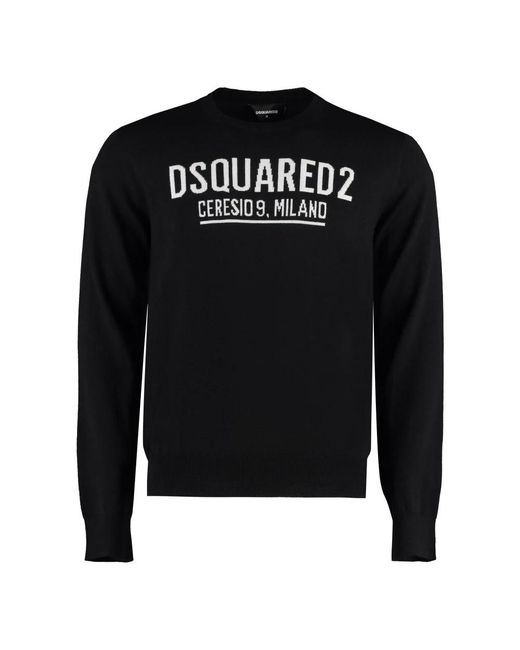 DSquared² Hoodies & Sweatvesten ,Zwart ,Virgin Wool Sweater Met Ronde Hals in het Black voor heren