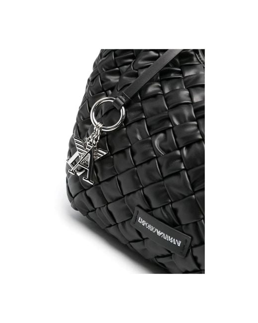 Emporio Armani Black Schwarze tasche mit geflochtenem design und logoanhänger