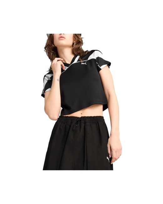 PUMA Tops ,Zwart ,Moderne Cropped Shirt in het Black