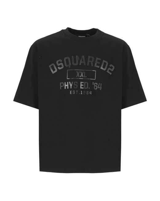 DSquared² Tops ,Zwart ,Katoen Katoenen T-Shirt Met Rubber Logo in het Black voor heren