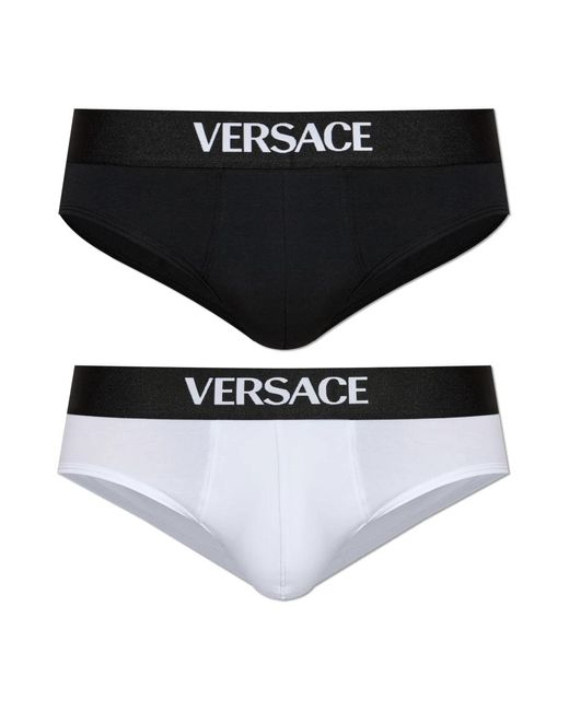 Versace Ondergoed ,Veelkleurig ,Katoen 2-Pack Katoenen Slips Met Logo in het Black voor heren