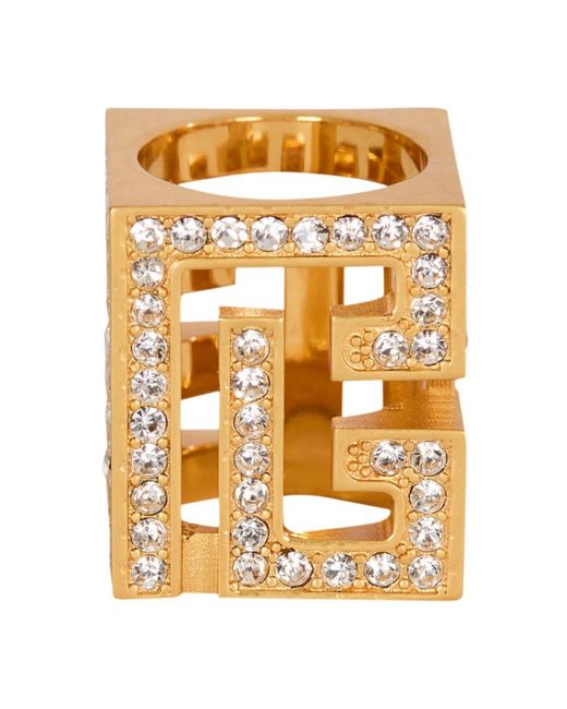 Balmain Metallic Pb 3D Rhinestone Cube Ring