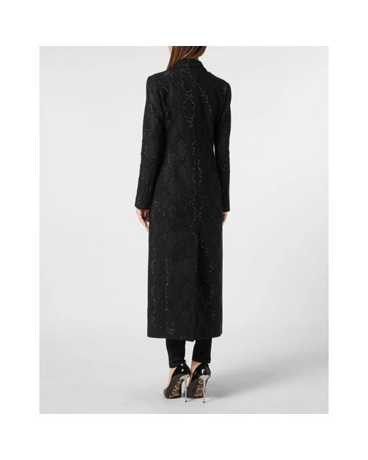 Philipp Plein Jassen ,Zwart ,Katoen Maxi Coat Strass Monogram in het Black