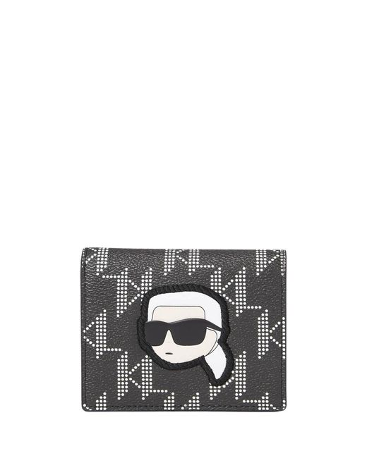Portafoglio iconico mono cc nero di Karl Lagerfeld in Metallic