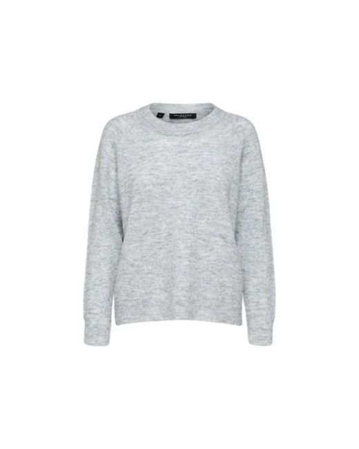 SELECTED Truien & Vesten ,Grijs ,Rondgebreide Trui in het Gray