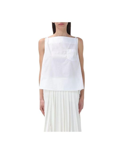 Sacai White Weiße Popeline Ärmellose Bluse