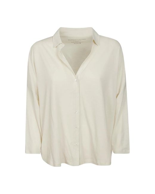 Camisa blanca de manga larga de lyocell Majestic Filatures de color White