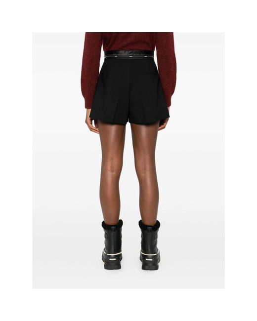 MSGM Korte Broeken ,Zwart ,Satijn Geplooide Shorts Met Satijnen Bies in het Black