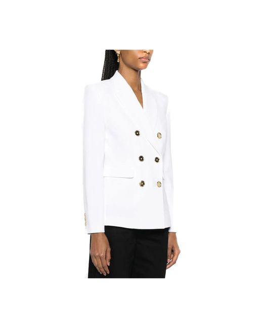 Pinko Jassen ,Wit ,Polyester Peak-Lapel Double-Breasted Blazer in het White