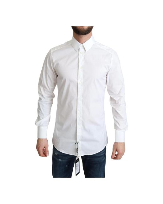 Camicia bianca in cotone elasticizzato di Dolce & Gabbana in White da Uomo