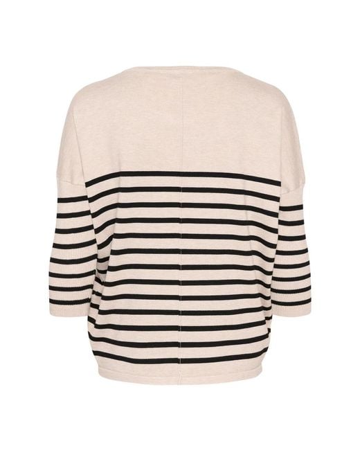 Saint Tropez Gestreepte Oversized Gebreide Trui in het White