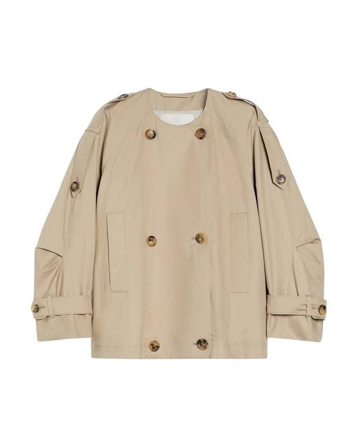 Max Mara Natural Wasserdichter Trenchcoat Mit Rundem Kragen