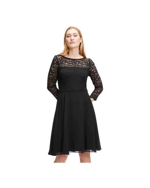 Vera Mont Black Abendkleid mit spitze,spitzenabendkleid mit modernen details,spitzen abendkleid a-linie stil