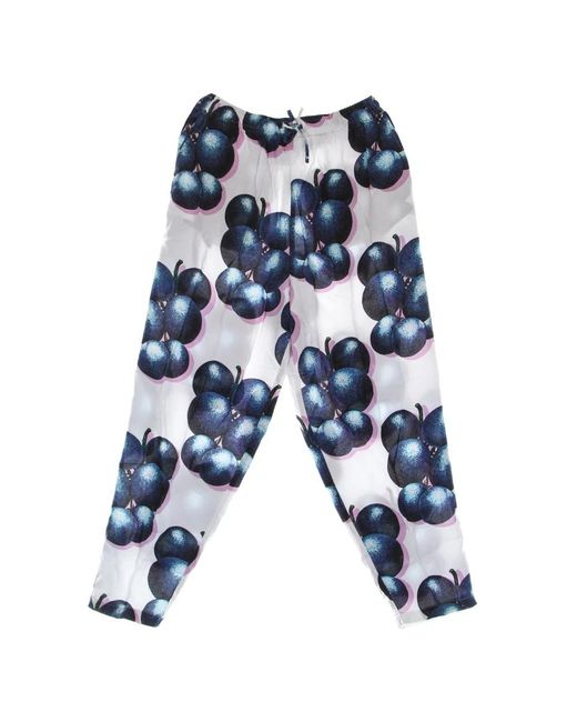 Obey Broeken ,Veelkleurig ,Katoen Blauwe Bessen Wit Multi Lange Broek in het Blue