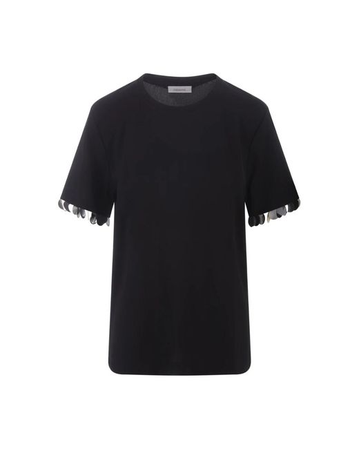 Rabanne Tops ,Zwart ,Pailletten Zwarte T-Shirt Met Pailletten En Ronde Hals in het Black