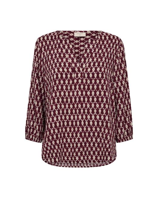 Freequent Red Bedruckte Bluse Mit V-Ausschnitt Port Royal