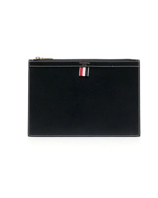 Thom Browne Accessoires ,Blauw ,Leer 4-Bar Tab Documenthouder in het Black voor heren