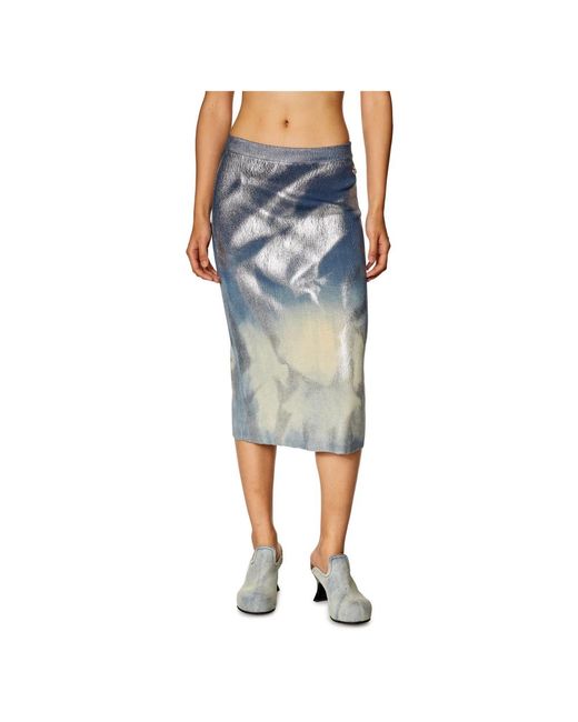 DIESEL Mi-Ian Geribbelde Midi-Rok in het Blue