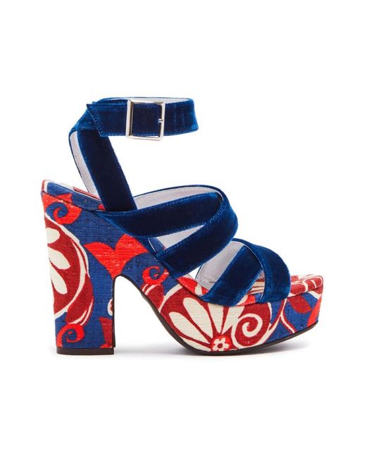 LaDoubleJ Multicolor Power-Printed Medal Wedge Sandalen