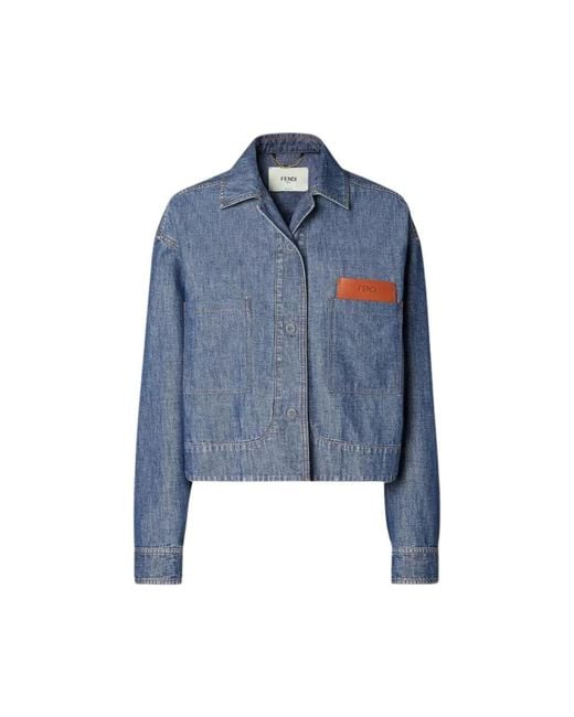 Fendi Logo-Patch Patch-Pocket Jacket in het Blue