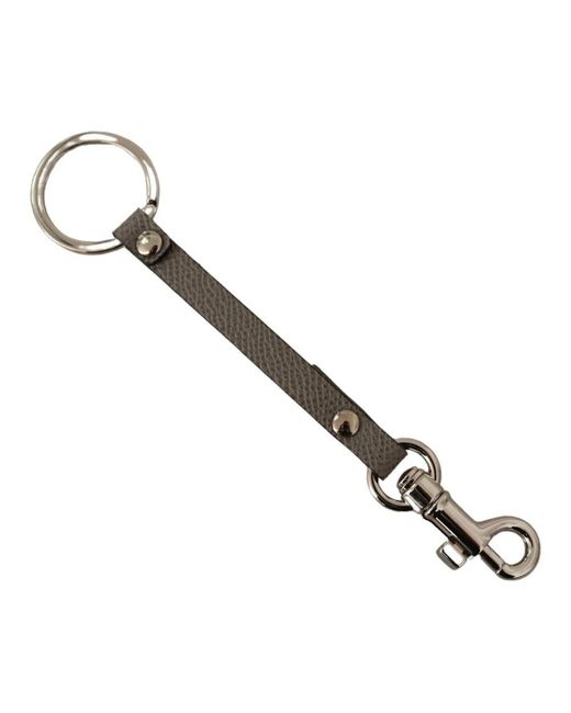 Dolce & Gabbana Grauer Texturierter Leder Schlüsselanhänger in Metallic für Herren