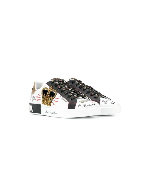 Dolce & Gabbana Sneakers Portofino aus bedrucktem Nappa-Kalbsleder mit Patch in White für Herren