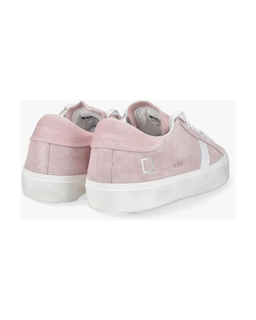 Date Schoenen ,Roze ,Suède Roze Leren Sneakers Met Witte Details in het Pink