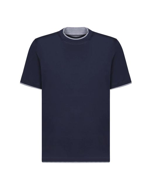 T-shirt in cotone blu girocollo maniche corte di Brunello Cucinelli in Blue da Uomo