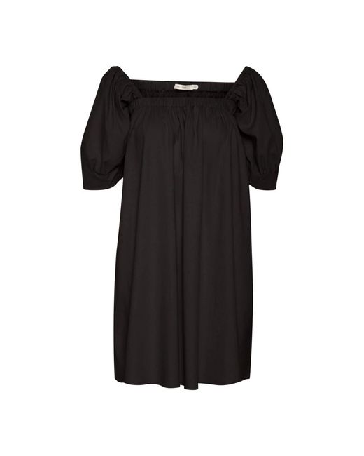 Gestuz Kleedjes ,Zwart ,Linnen Zwarte Linnen Jurk Met Volant in het Black