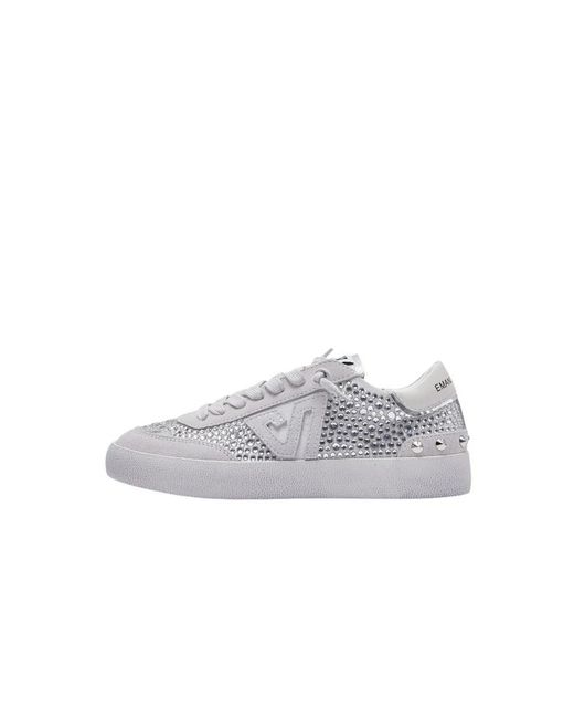 Emanuélle Vee Schoenen ,Grijs ,Suède Witte Sneakers Met Strass-Details in het Gray