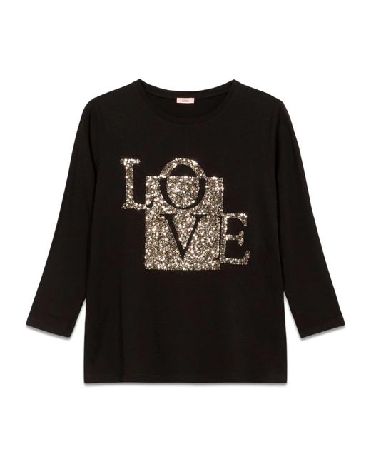 Oltre T-Shirt Met Lovertjesborduursel in het Black