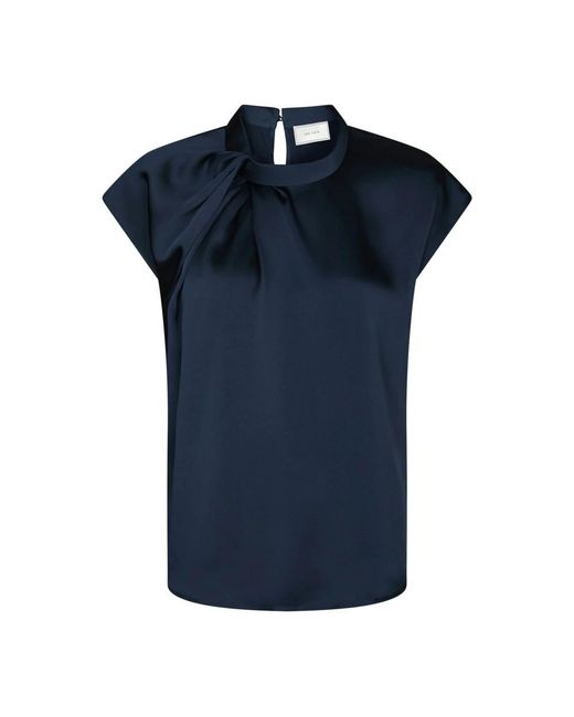 Neo Noir Overhemden ,Blauw ,Polyester Satin Drapy Blouse in het Blue