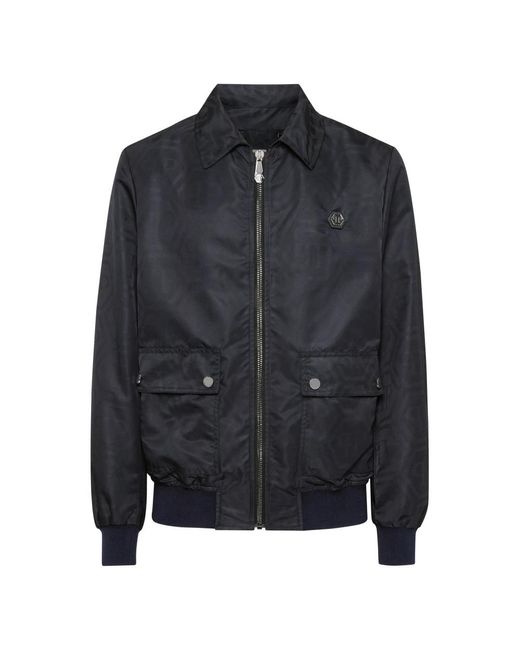 Philipp Plein Jassen ,Blauw ,Nylon Nylon Coster Bomber Monogram in het Black voor heren