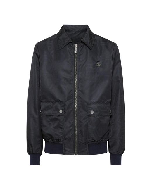 Philipp Plein Jassen ,Blauw ,Nylon Nylon Coster Bomber Monogram in het Black voor heren