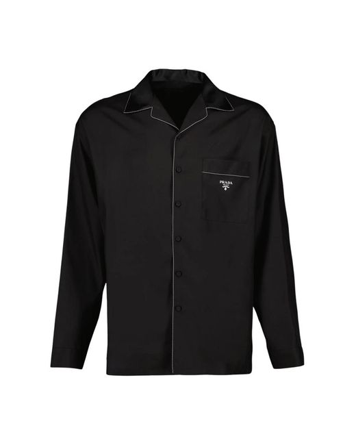 Prada Seiden klassisches hemd langarm in Black für Herren