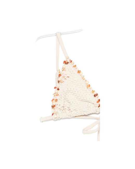 PATBO Beaded Triangle Bikini Top in het Natural