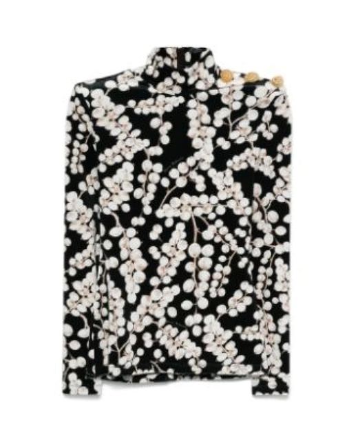 Top in velluto a collo alto con stampa uva di Balmain in Black
