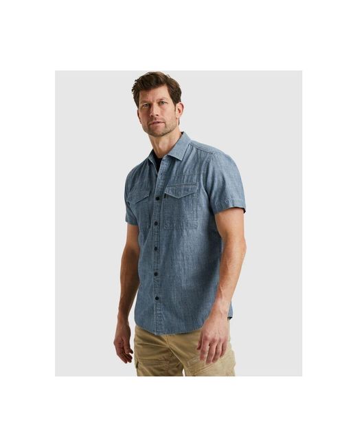 PME LEGEND Kurzarm Chambray Hemd in Blue für Herren