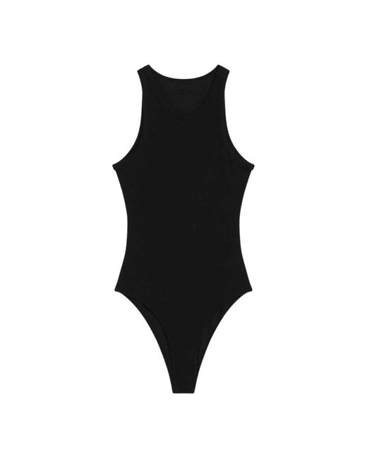 Alaïa Tops ,Zwart ,Katoen Ribgebreide Bodysuit in het Black