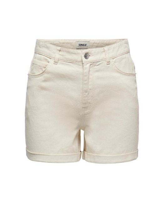 ONLY Korte Broeken ,Wit ,Denim Hoge Taille Denim Shorts Met 5 Zakken in het Natural