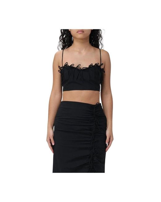Ganni Black Schwarzes Crop Top Mit Schleifendetail Set