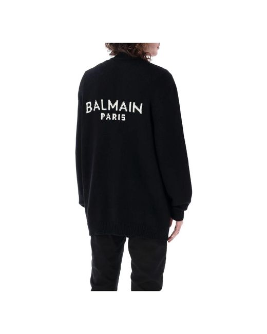Balmain Schwarzer strickcardigan mit logo auf der rückseite in Black für Herren