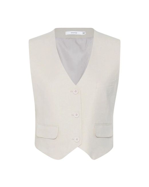 Gestuz Jassen ,Grijs ,Linnen Ancient Scroll Linen Waistcoat in het White