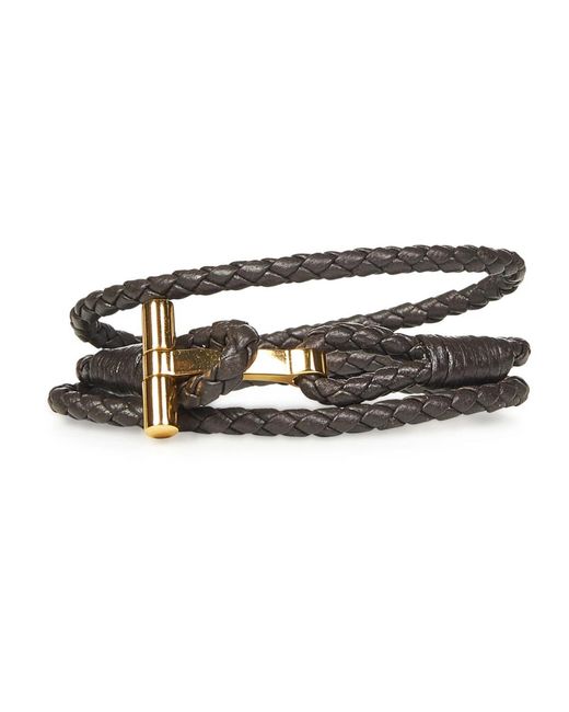 Tom Ford Accessoires ,Bruin ,Leer Bruin Leren T-Vlecht Armband in het Brown voor heren