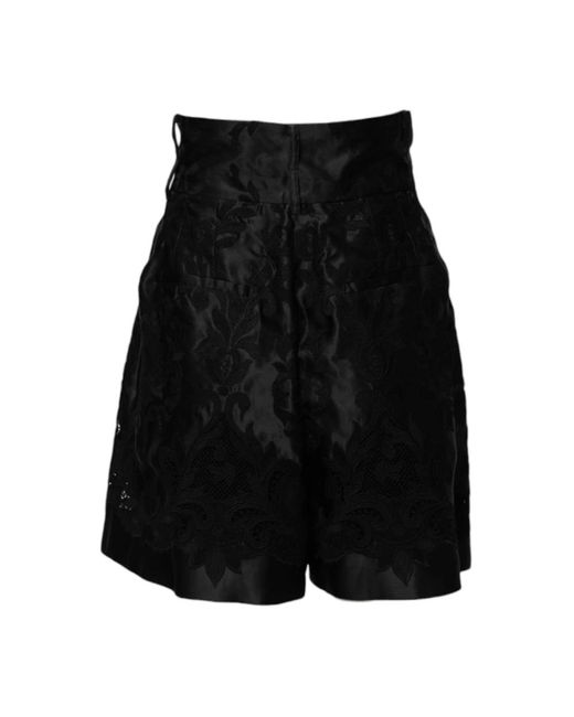 Dolce & Gabbana Black Blumenstickerei Hohe Taille Seidenshorts